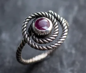 Swirl Ruby Ring - Spiral Rope Ring - Red Bezel Ring