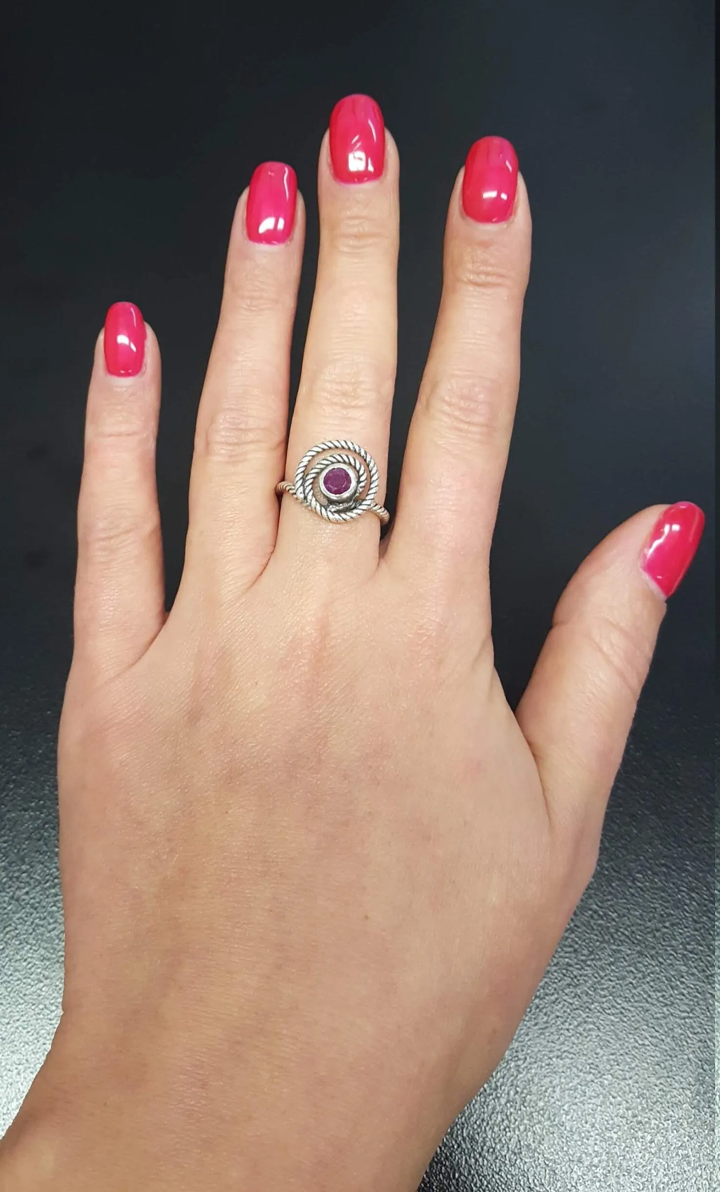 Swirl Ruby Ring - Spiral Rope Ring - Red Bezel Ring