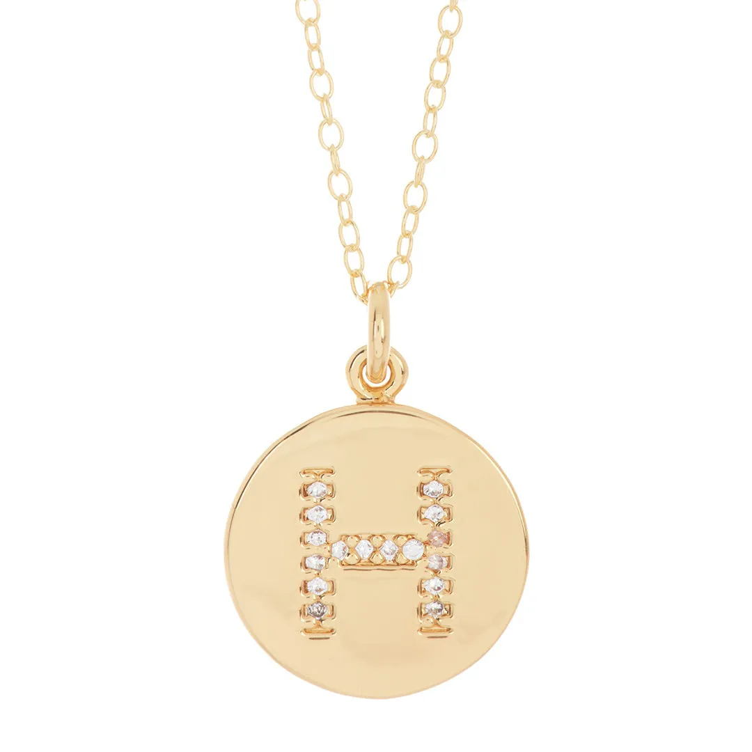 Tarnish Resistant 14k Gold Plated Initial Pave Disc Necklace