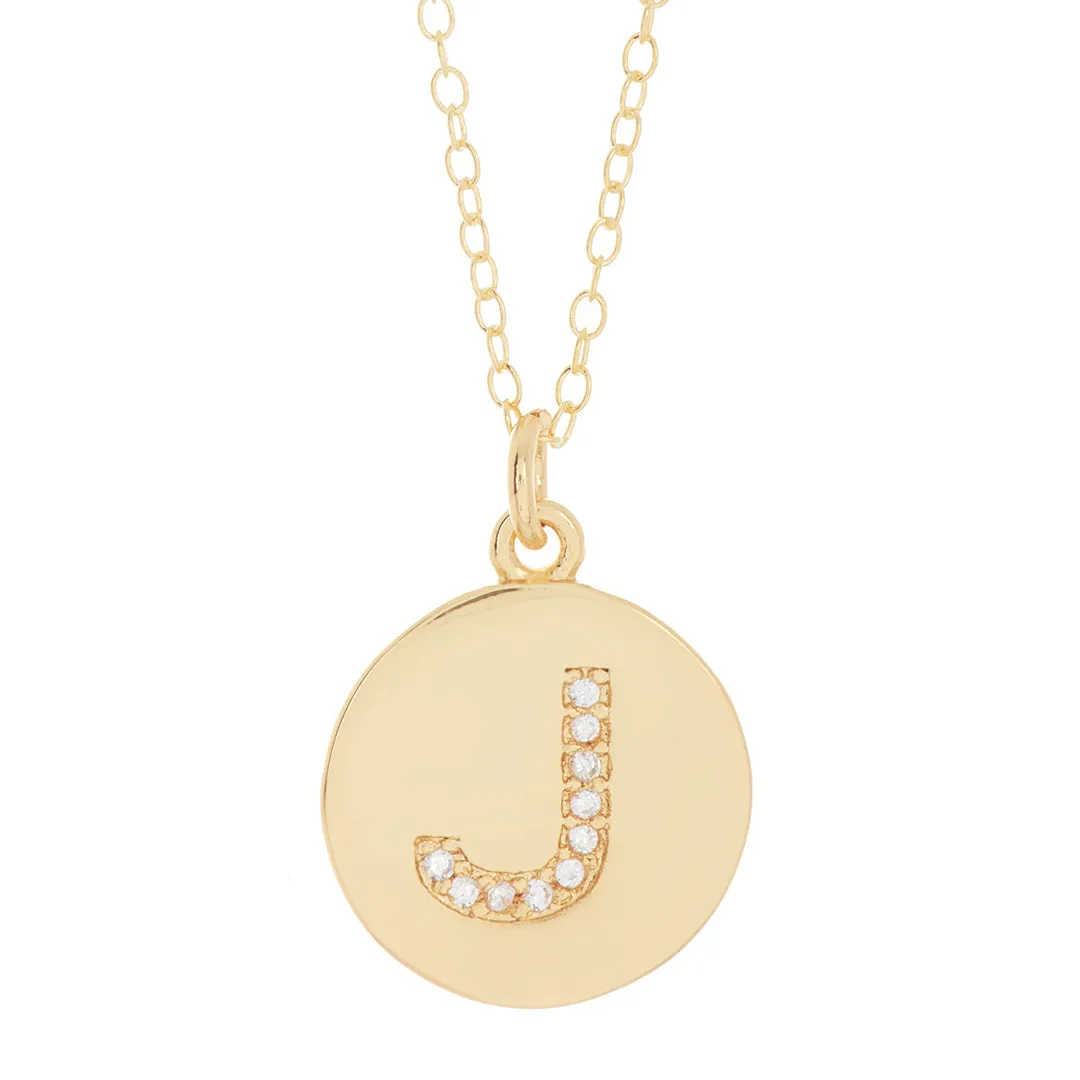 Tarnish Resistant 14k Gold Plated Initial Pave Disc Necklace