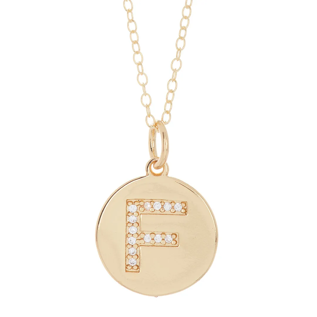 Tarnish Resistant 14k Gold Plated Initial Pave Disc Necklace