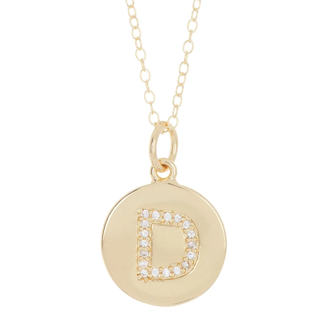 Tarnish Resistant 14k Gold Plated Initial Pave Disc Necklace