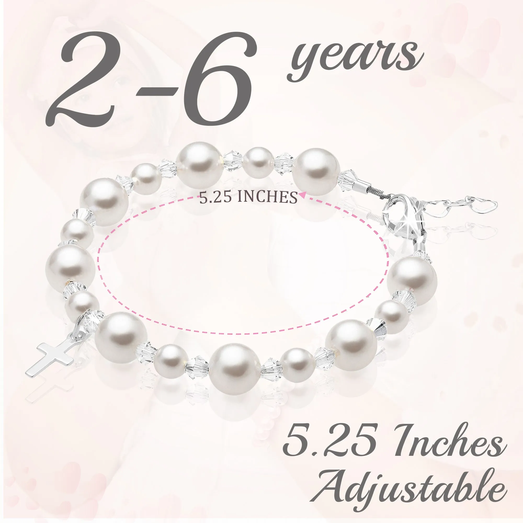 Toddler Baby Baptism & Christening White Pearl Sterling silver Cross Charm Bracelet