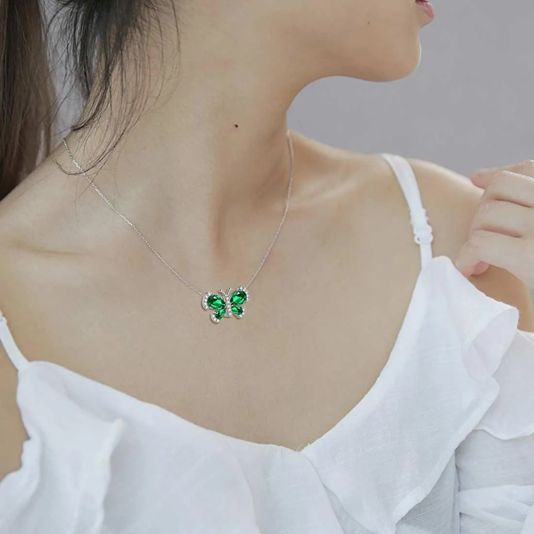 Tokyo Mart Butterfly Necklace Birthstone May Emerald Pendant Women Girls Jewelry Birthday Gift