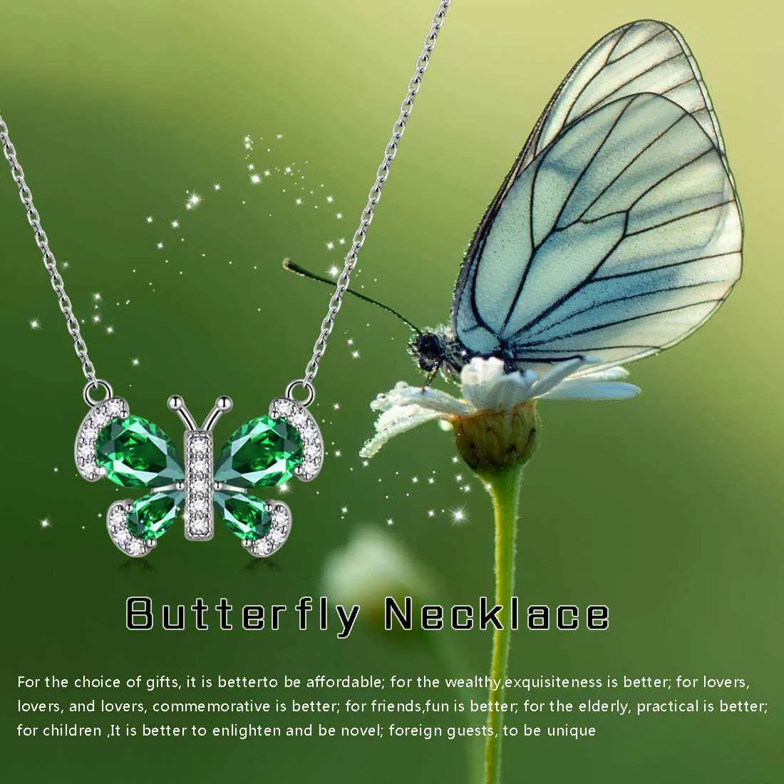 Tokyo Mart Butterfly Necklace Birthstone May Emerald Pendant Women Girls Jewelry Birthday Gift