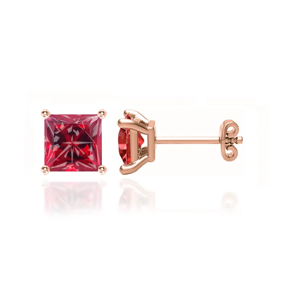 TRINITY - Princess Ruby 18k Rose Gold Stud Earrings