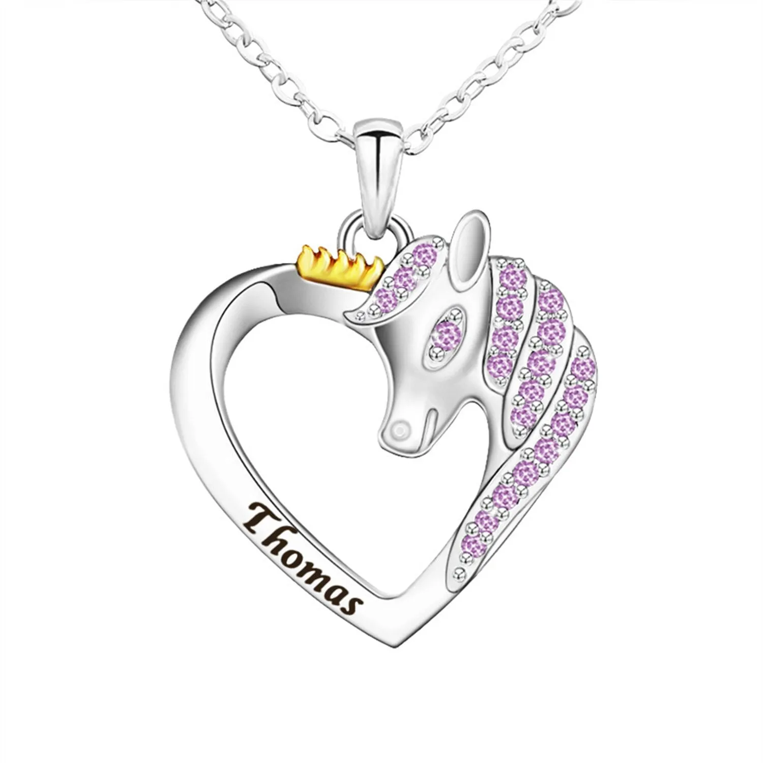 Unicorn Birthstone Rhinestone Custom Name Necklace Child Girl Necklace