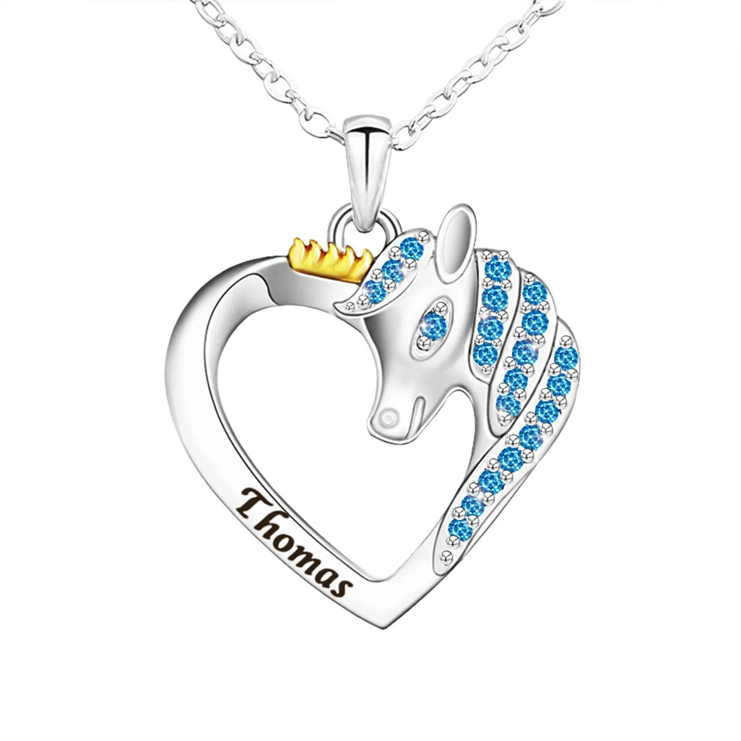 Unicorn Birthstone Rhinestone Custom Name Necklace Child Girl Necklace