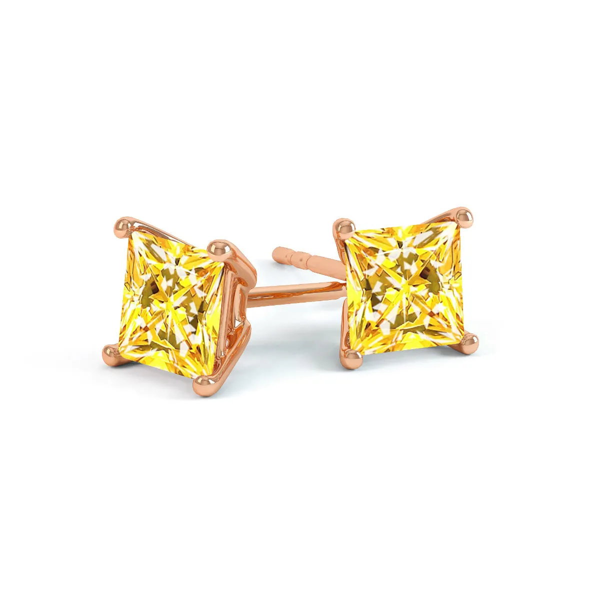 VALENTIA - Princess Yellow Sapphire 18k Rose Gold Stud Earrings