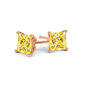 VALENTIA - Princess Yellow Sapphire 18k Rose Gold Stud Earrings