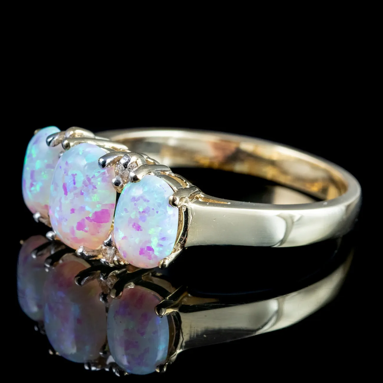 Victorian Style Opal Diamond Trilogy Ring