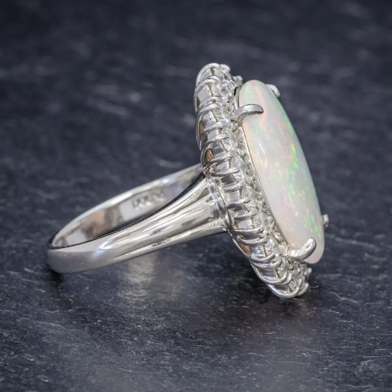 Vintage Opal Diamond Cluster Ring Platinum 10Ct Opal