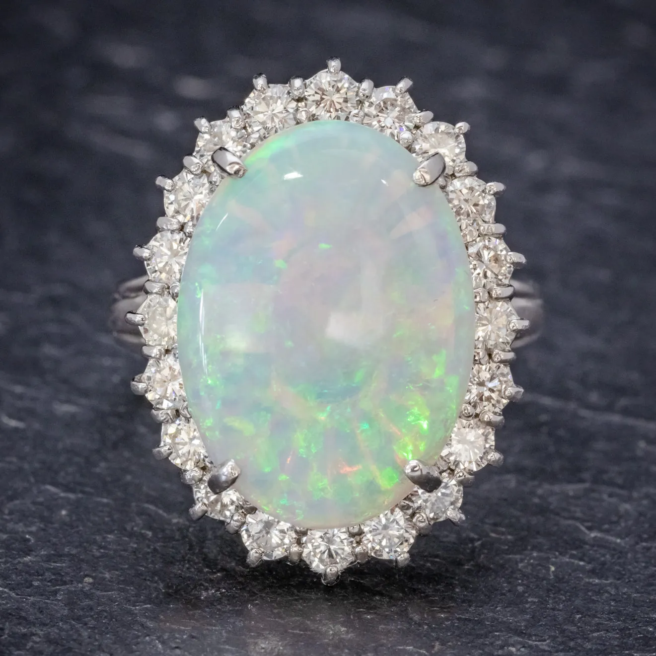 Vintage Opal Diamond Cluster Ring Platinum 10Ct Opal