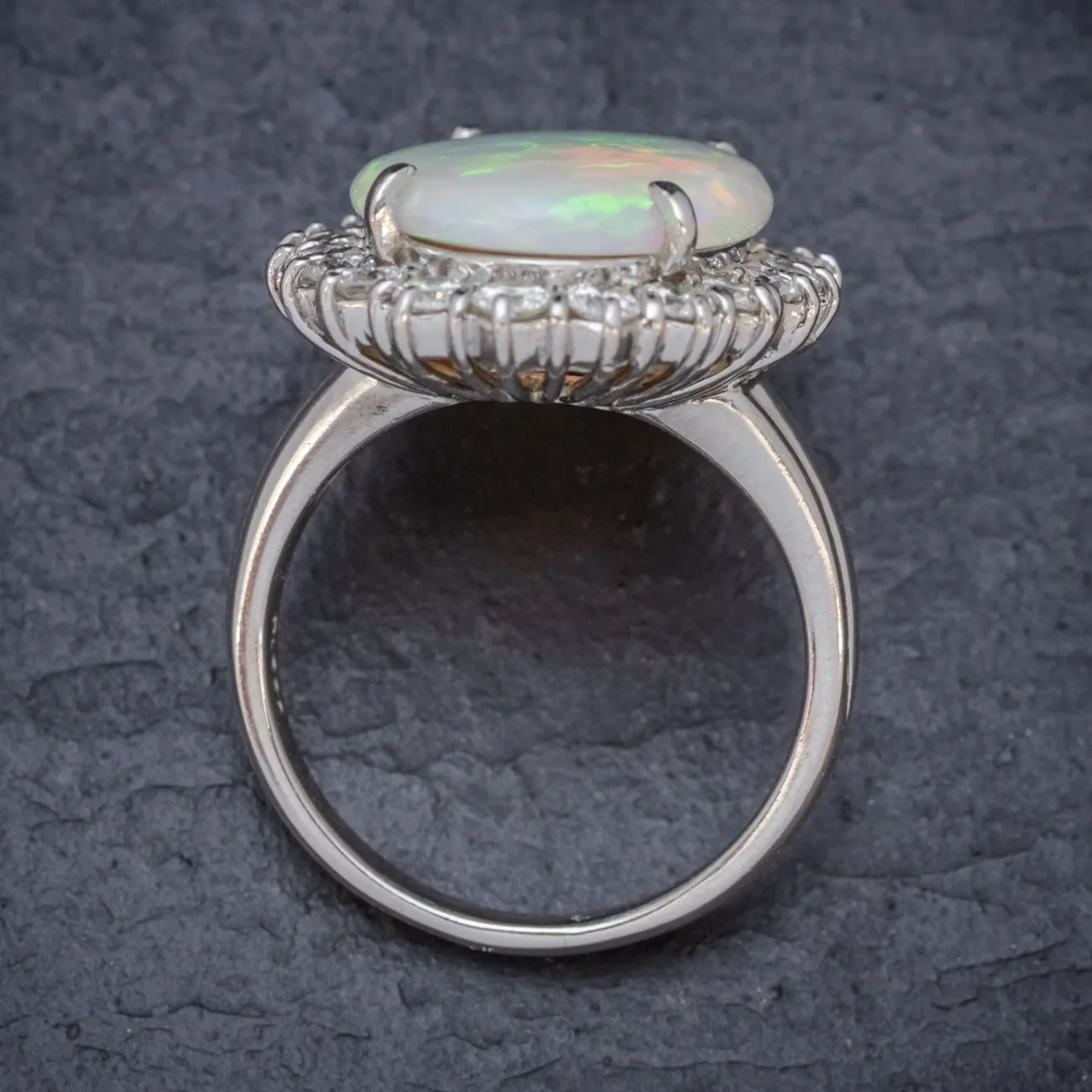 Vintage Opal Diamond Cluster Ring Platinum 10Ct Opal