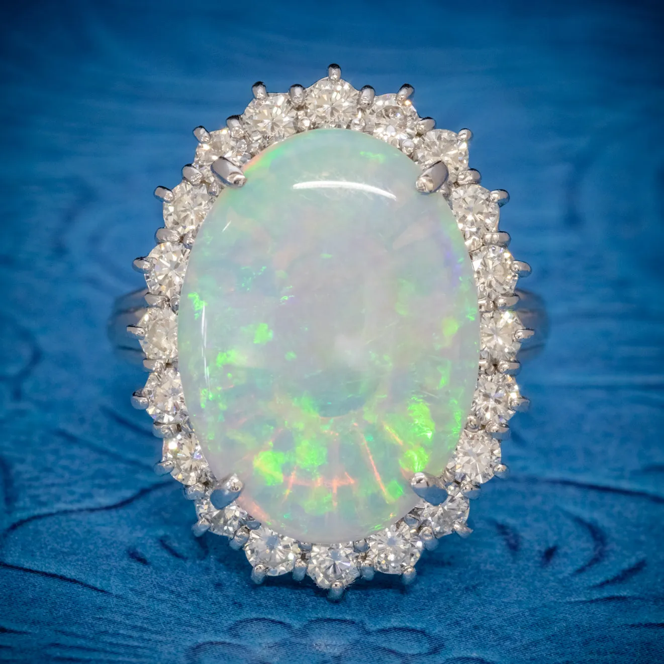 Vintage Opal Diamond Cluster Ring Platinum 10Ct Opal