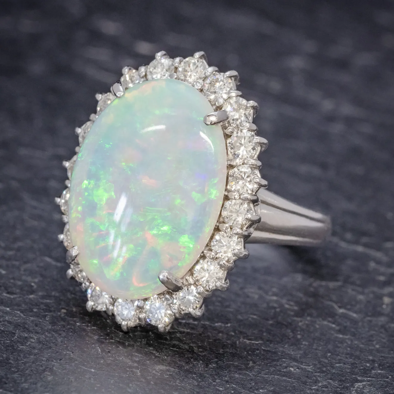 Vintage Opal Diamond Cluster Ring Platinum 10Ct Opal