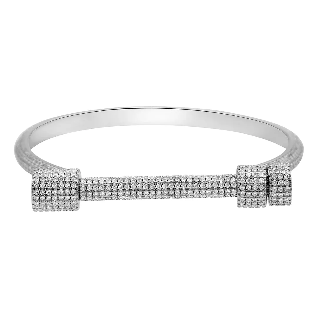 White Rhodium Plated Crystal Screw Cuff Bracelet