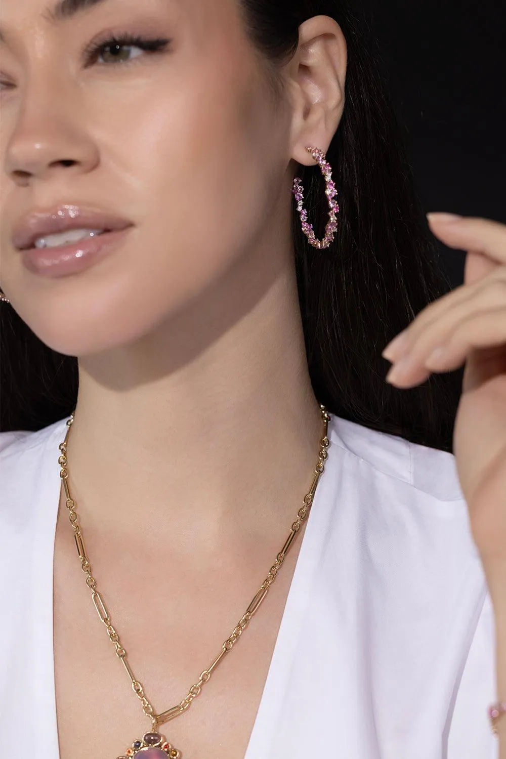 XL Pink Sapphire Hoop Earrings