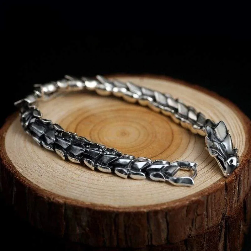 ZABRA 925 Sterling Silver Luxury Cool Dragon Bracelet for Men Vintage Steampunk Rock Biker Male Hand Jewelry Customize Length